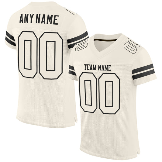 Custom Cream Cream-Black Mesh Authentic Football Jersey - Main View
