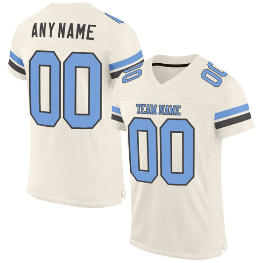 Custom Cream Light Blue-Steel Gray Mesh Authentic Football Jersey - Main View