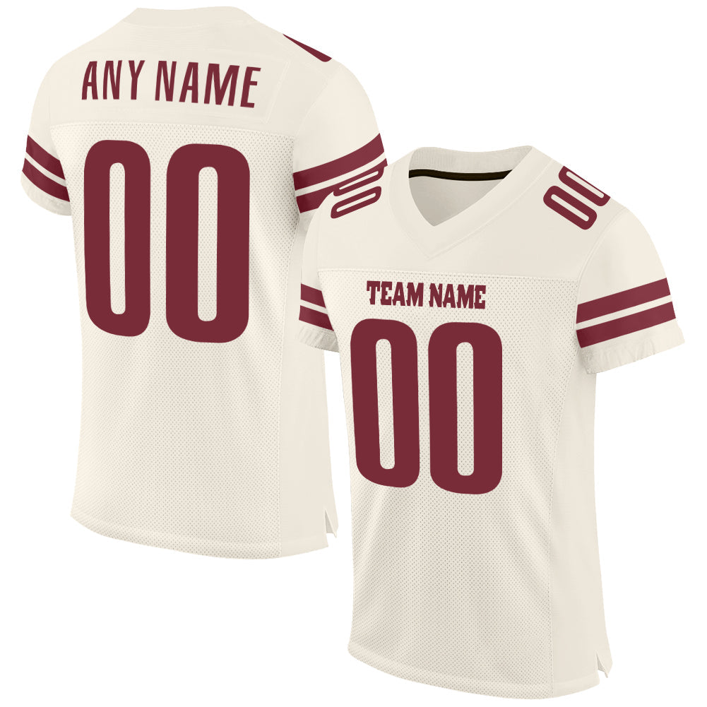 Custom Cream Burgundy Mesh Authentic Football Jersey - Main View