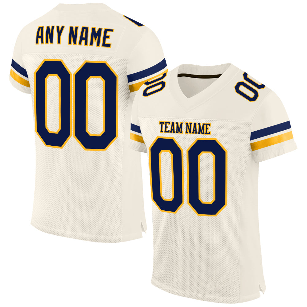 Custom Cream Navy-Gold Mesh Authentic Football Jersey - Main View