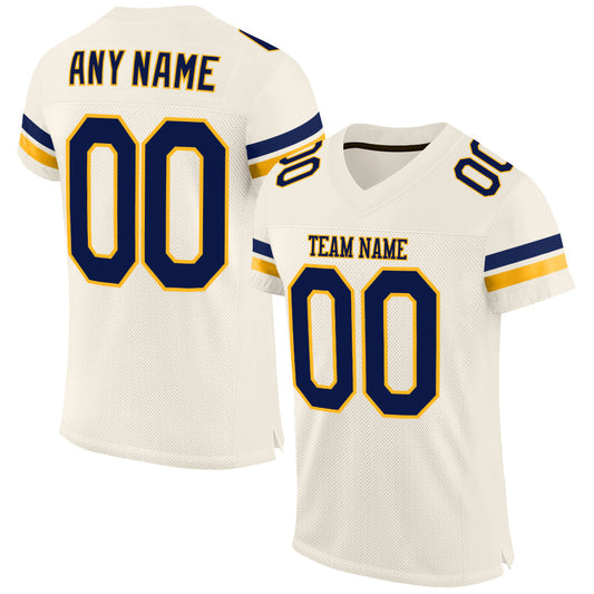 Custom Cream Navy-Gold Mesh Authentic Football Jersey - Main View