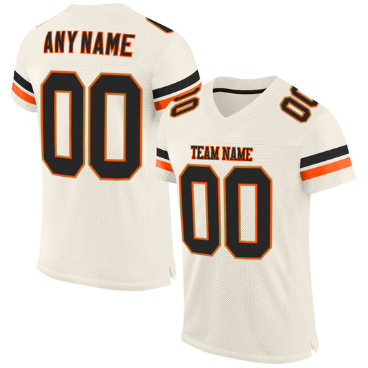 Custom Cream Black-Orange Mesh Authentic Football Jersey - Main View