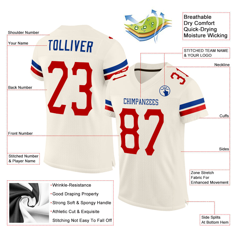 Custom Cream Red-Royal Mesh Authentic Football Jersey view 2