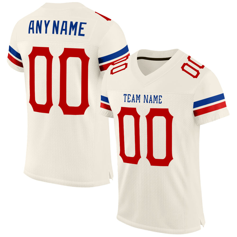 Custom Cream Red-Royal Mesh Authentic Football Jersey - Main View