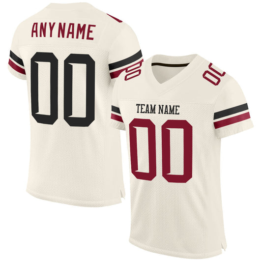 Custom Cream Black-Crimson Mesh Authentic Football Jersey - Main View