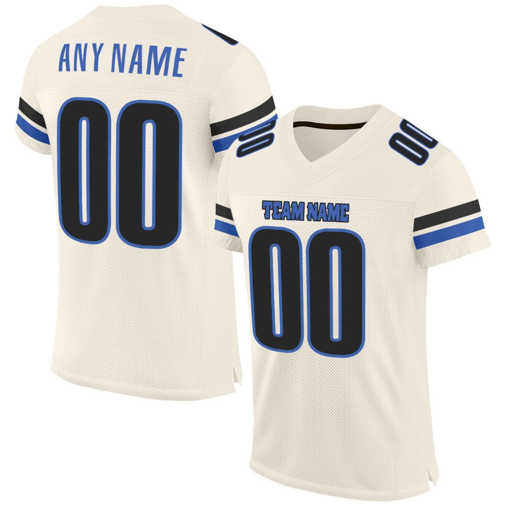 Custom Cream Blue-Black Mesh Authentic Football Jersey - Main View