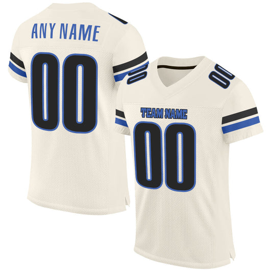Custom Cream Blue-Black Mesh Authentic Football Jersey - Main View