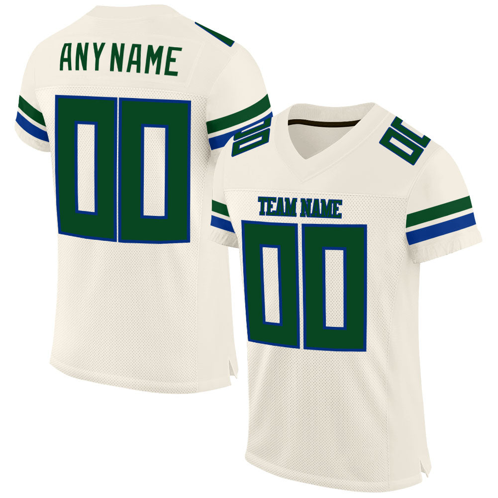 Custom Cream Green-Royal Mesh Authentic Football Jersey - Main View