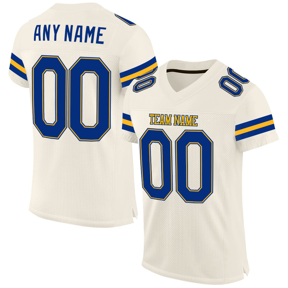 Custom Cream Royal-Gold Mesh Authentic Football Jersey - Main View