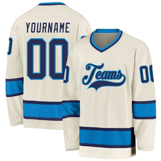 Custom Cream Navy-Blue Hockey Jersey - Main View