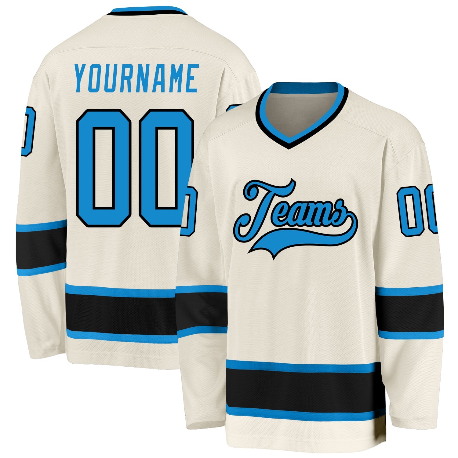 Custom Cream Blue-Black Hockey Jersey - Main View
