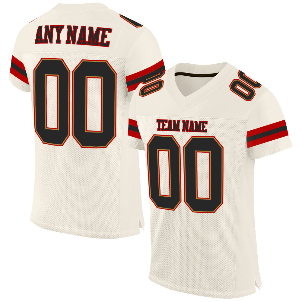 Custom Cream Black-Red Mesh Authentic Football Jersey - Main View