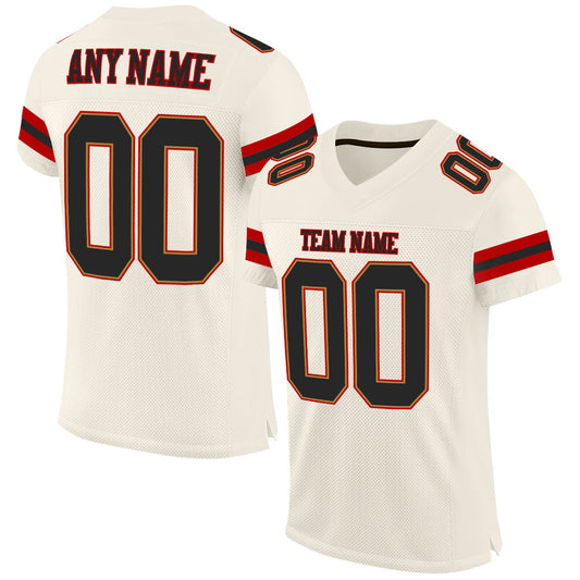 Custom Cream Black-Red Mesh Authentic Football Jersey - Main View
