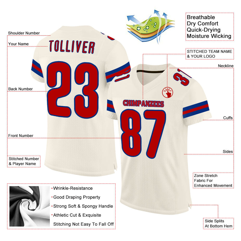 Custom Cream Red-Royal Mesh Authentic Football Jersey view 2