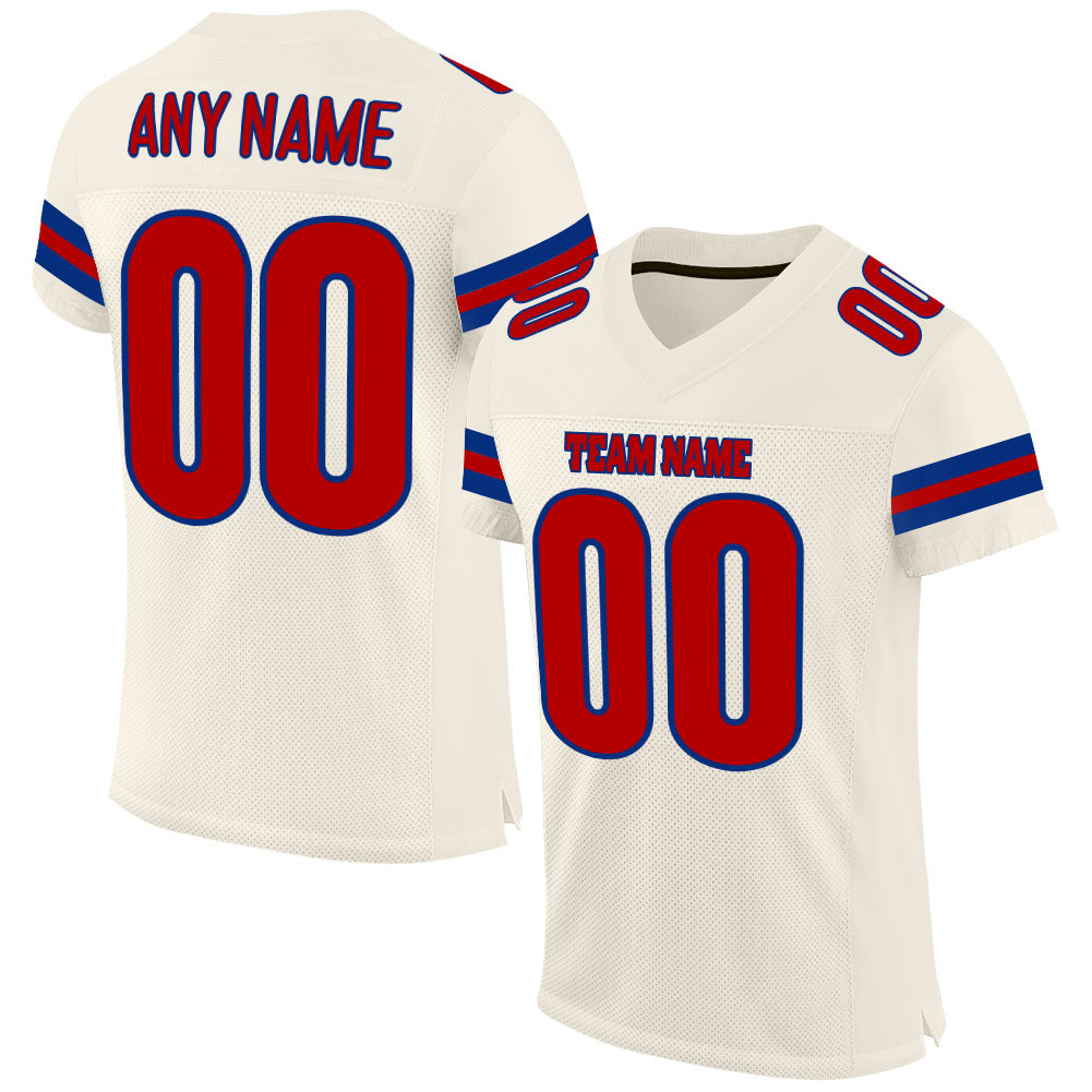 Custom Cream Red-Royal Mesh Authentic Football Jersey - Main View