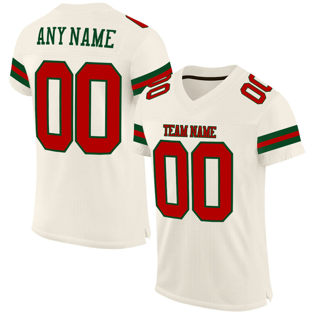 Custom Cream Red-Green Mesh Authentic Football Jersey - Main View
