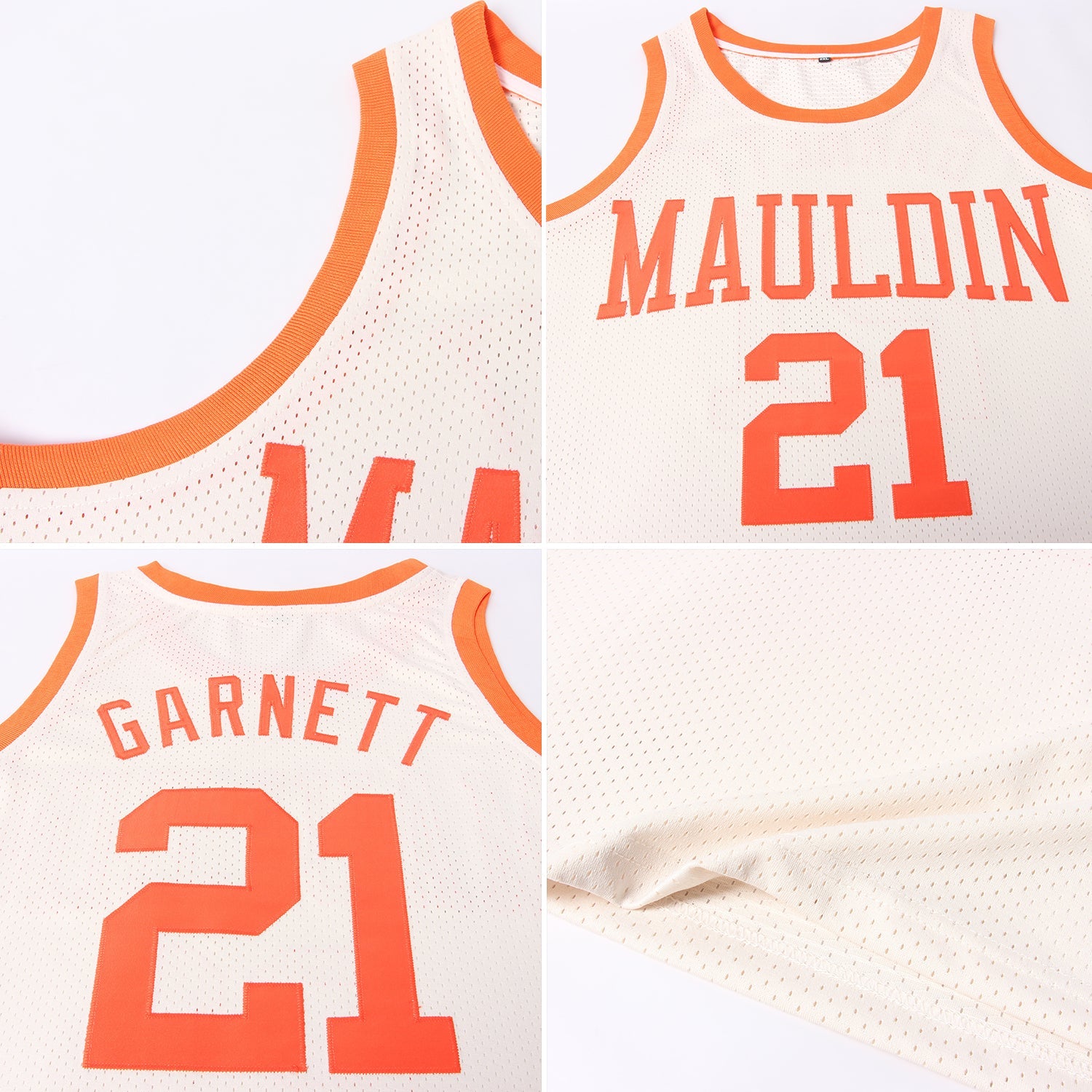 Custom Cream Orange Authentic Throwback Basketball Jersey view 5