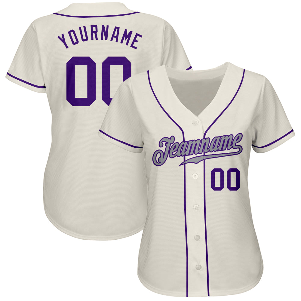 Custom Cream Purple-Gray Authentic Baseball Jersey view 3