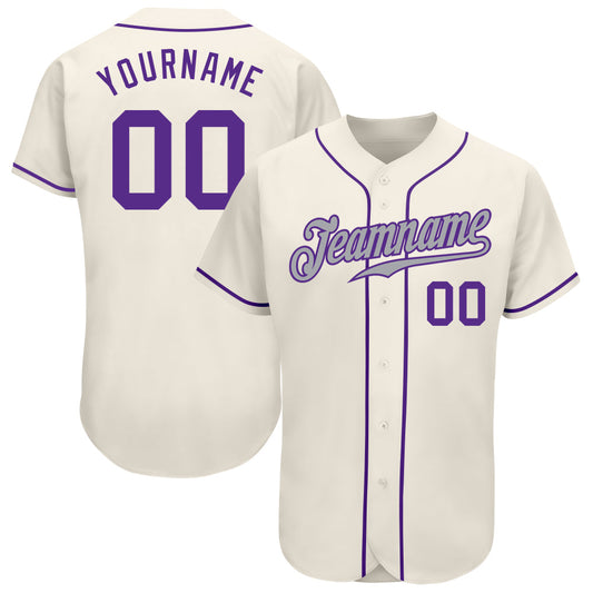 Custom Cream Purple-Gray Authentic Baseball Jersey - Main View