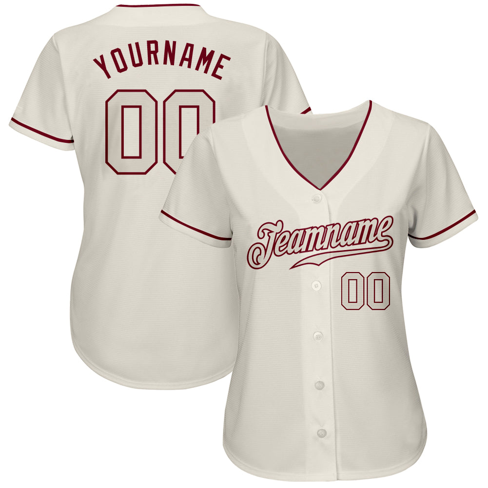 Custom Cream Cream-Crimson Authentic Baseball Jersey view 2