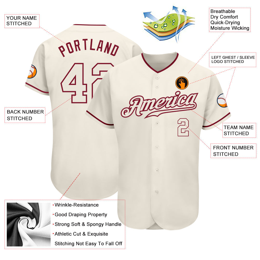 Custom Cream Cream-Crimson Authentic Baseball Jersey view 3