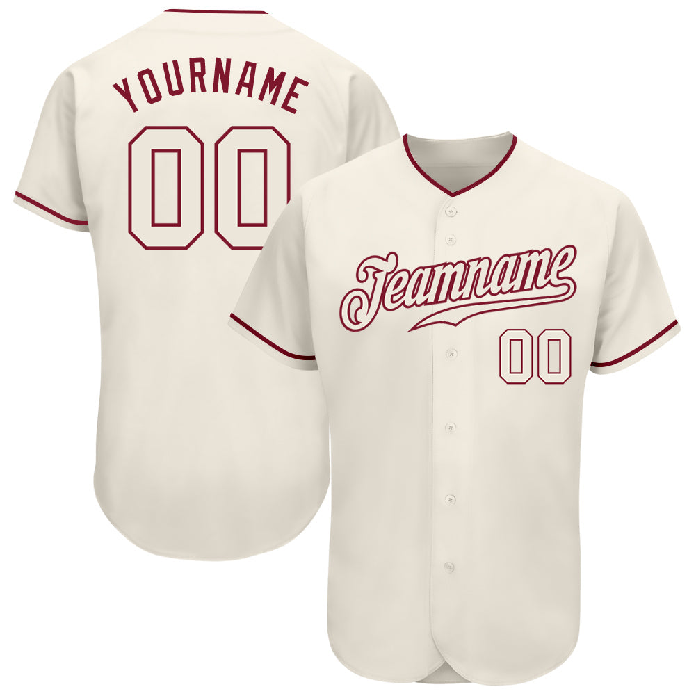 Custom Cream Cream-Crimson Authentic Baseball Jersey - Main View