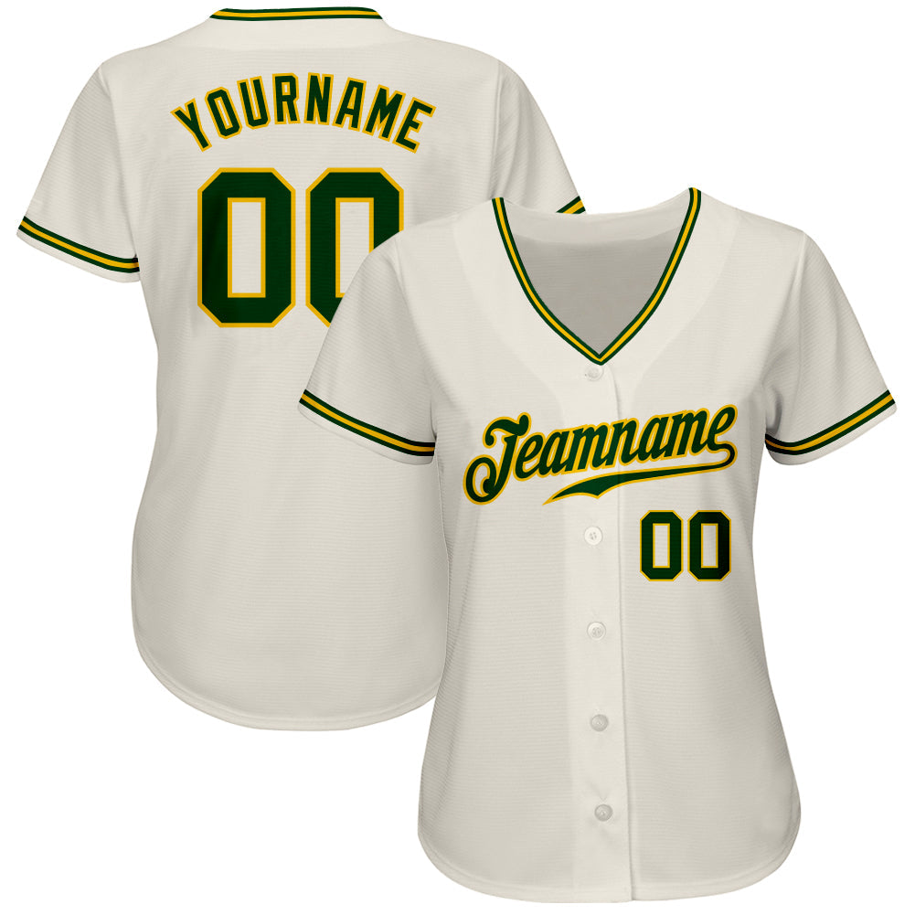 Custom Cream Green-Gold Authentic Baseball Jersey view 2