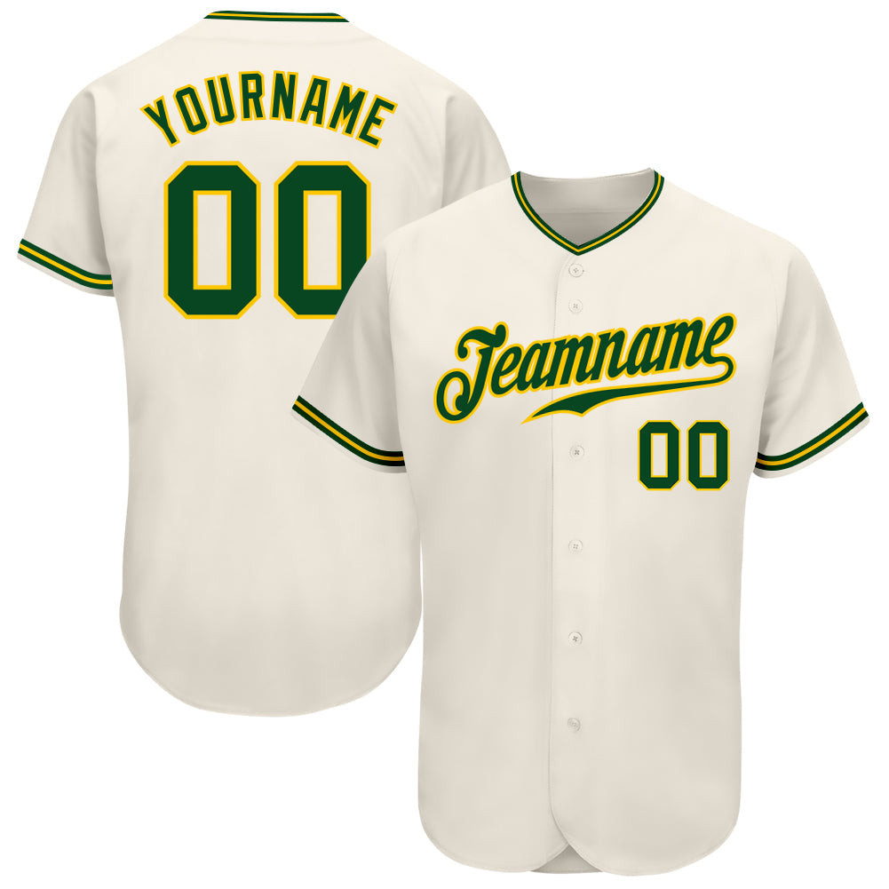 Custom Cream Green-Gold Authentic Baseball Jersey - Main View