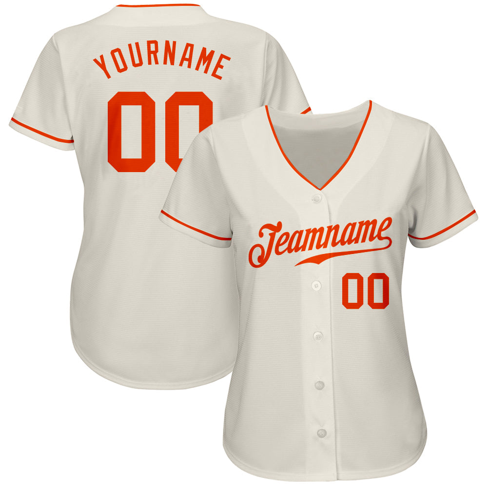 Custom Cream Orange Authentic Baseball Jersey view 2