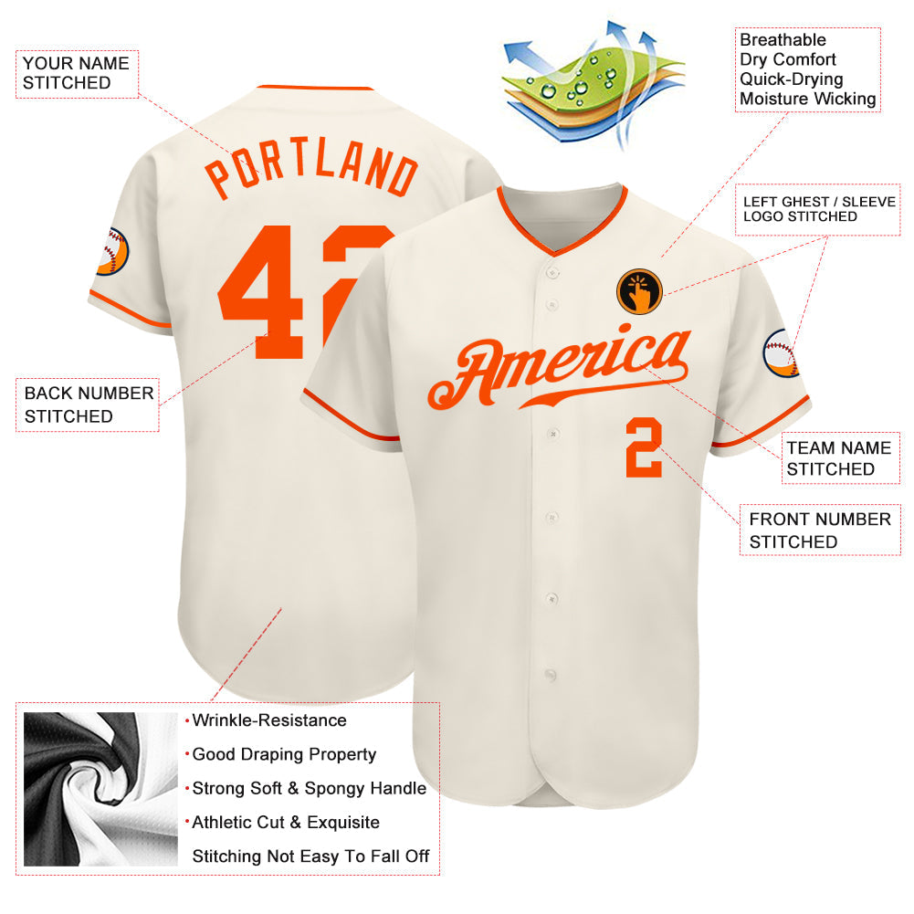 Custom Cream Orange Authentic Baseball Jersey view 3
