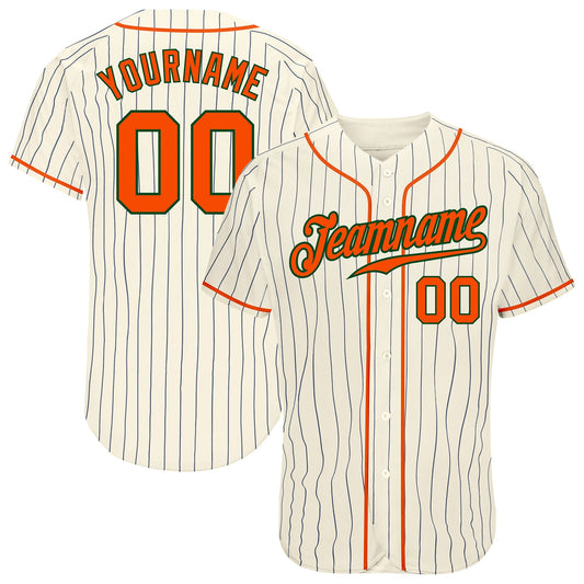 Custom Cream Navy Pinstripe Orange-Green Authentic Baseball Jersey - Main View