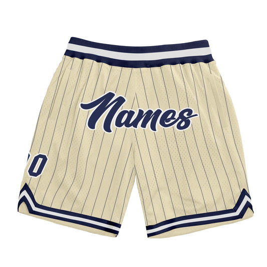 Custom Cream Navy Pinstripe Navy-White Authentic Basketball Shorts - Main View