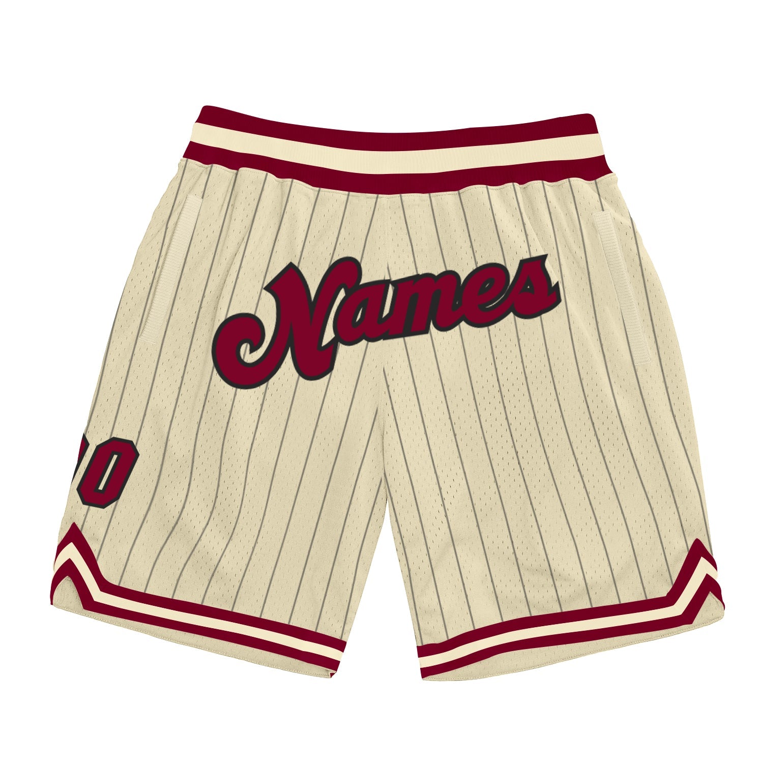 Custom Cream Black Pinstripe Maroon-Black Authentic Basketball Shorts - Main View