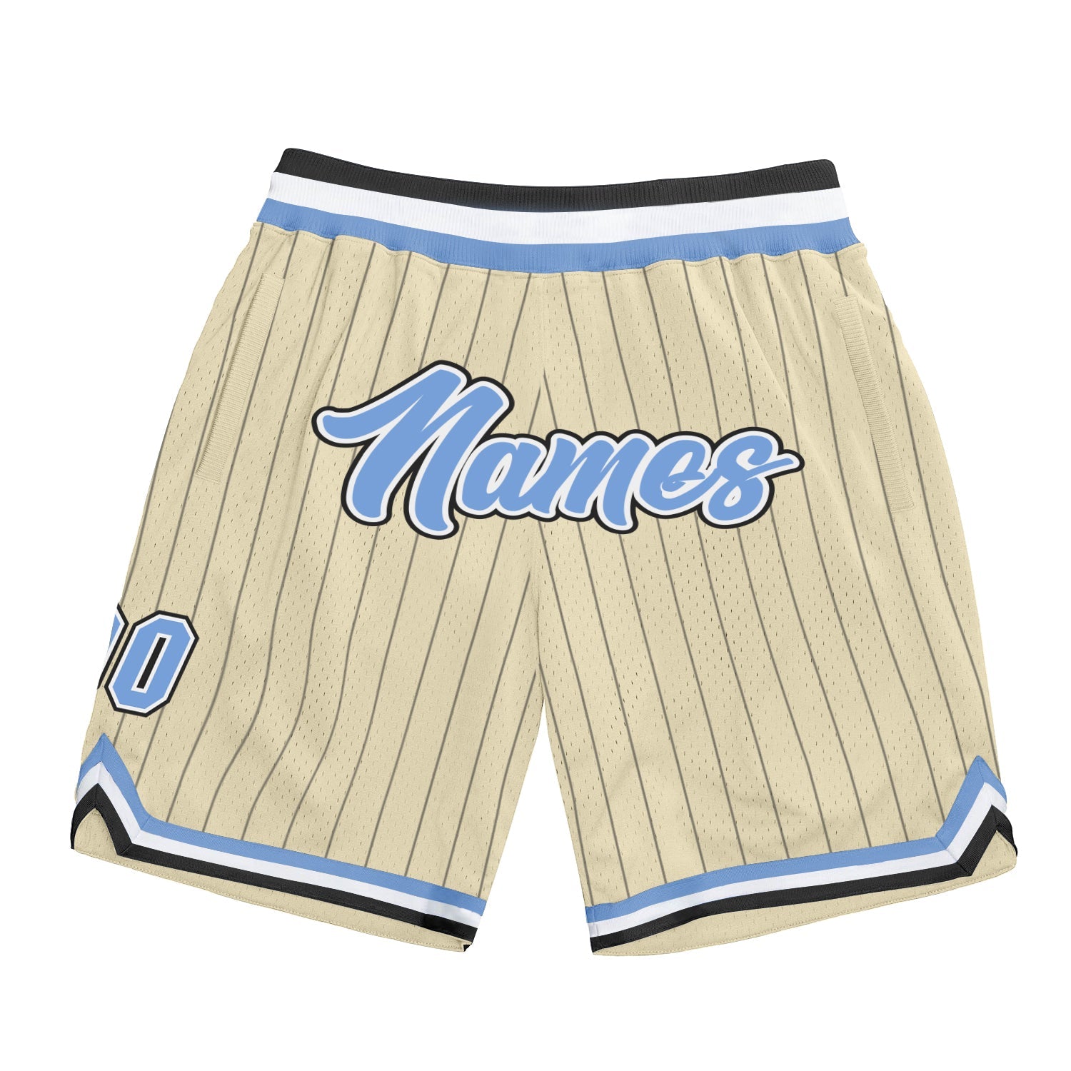 Custom Cream Black Pinstripe Light Blue-White Authentic Basketball Shorts - Main View