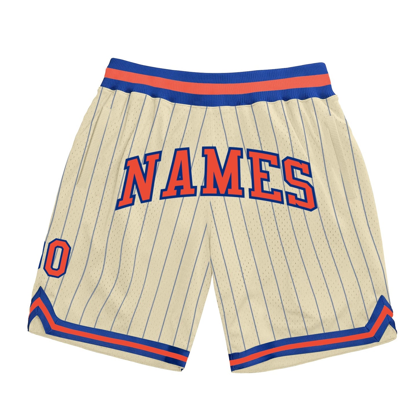 Custom Cream Royal Pinstripe Orange-Royal Authentic Basketball Shorts - Main View