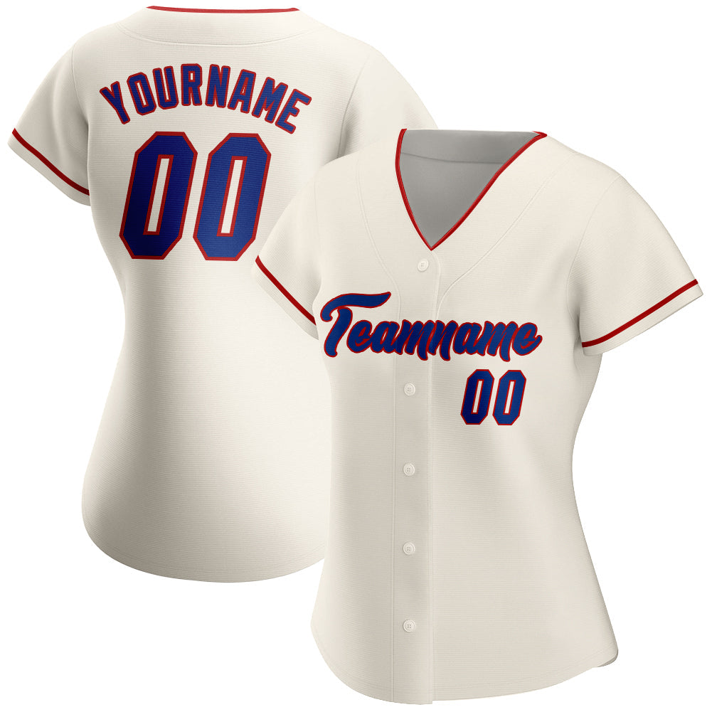 Custom Cream Royal-Red Authentic Baseball Jersey view 2