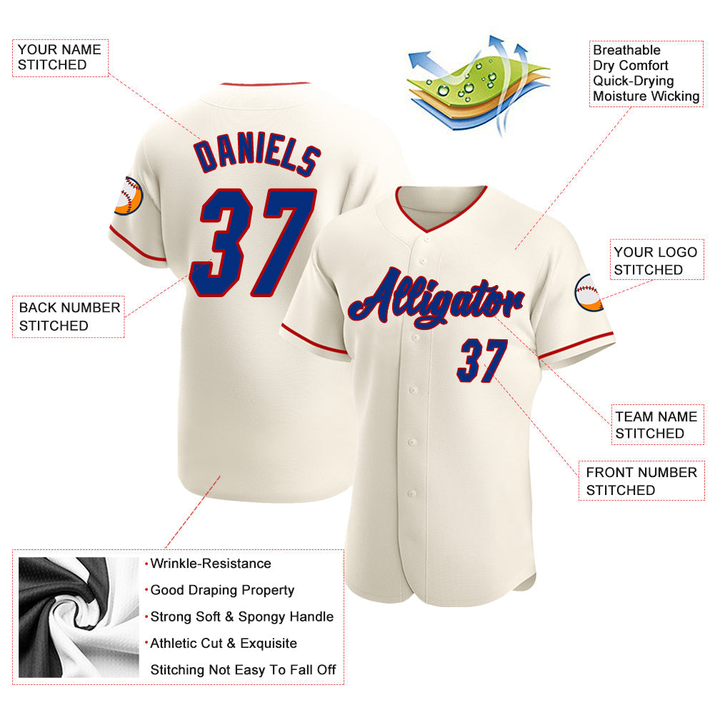 Custom Cream Royal-Red Authentic Baseball Jersey view 3