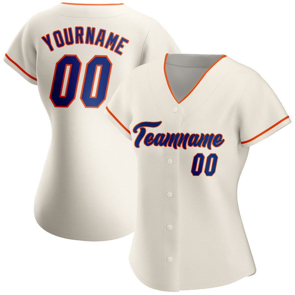 Custom Cream Royal-Orange Authentic Baseball Jersey view 2