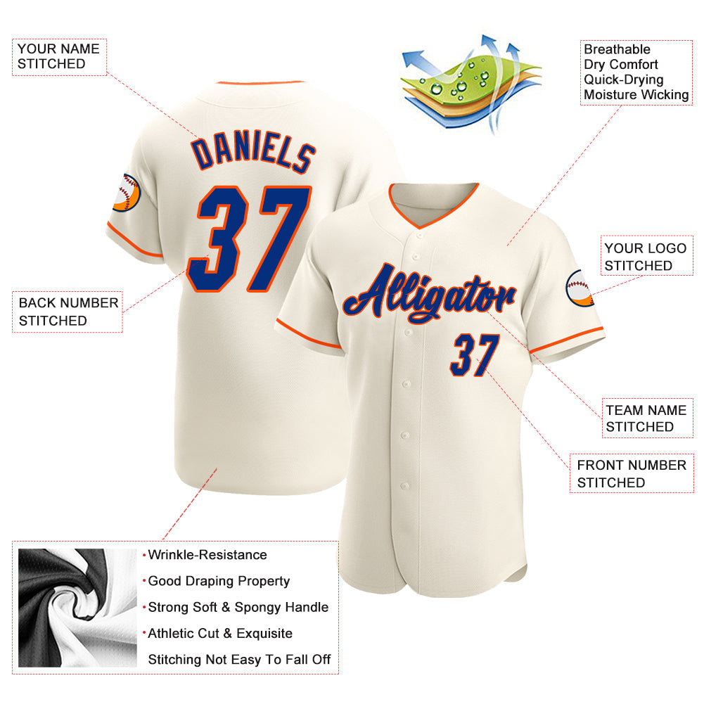 Custom Cream Royal-Orange Authentic Baseball Jersey view 3