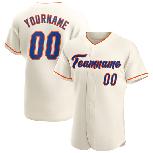 Custom Cream Royal-Orange Authentic Baseball Jersey - Main View