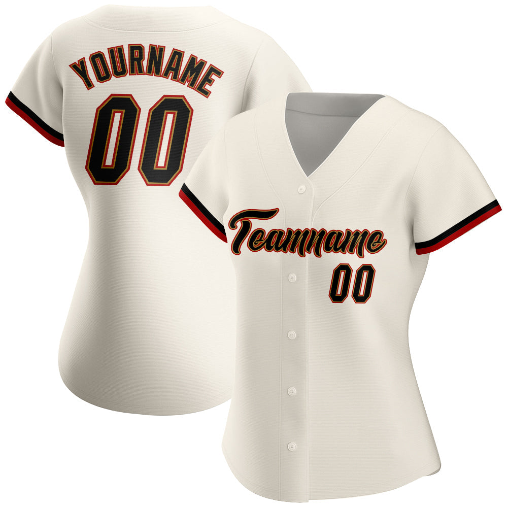 Custom Cream Black-Old Gold Authentic Baseball Jersey view 2