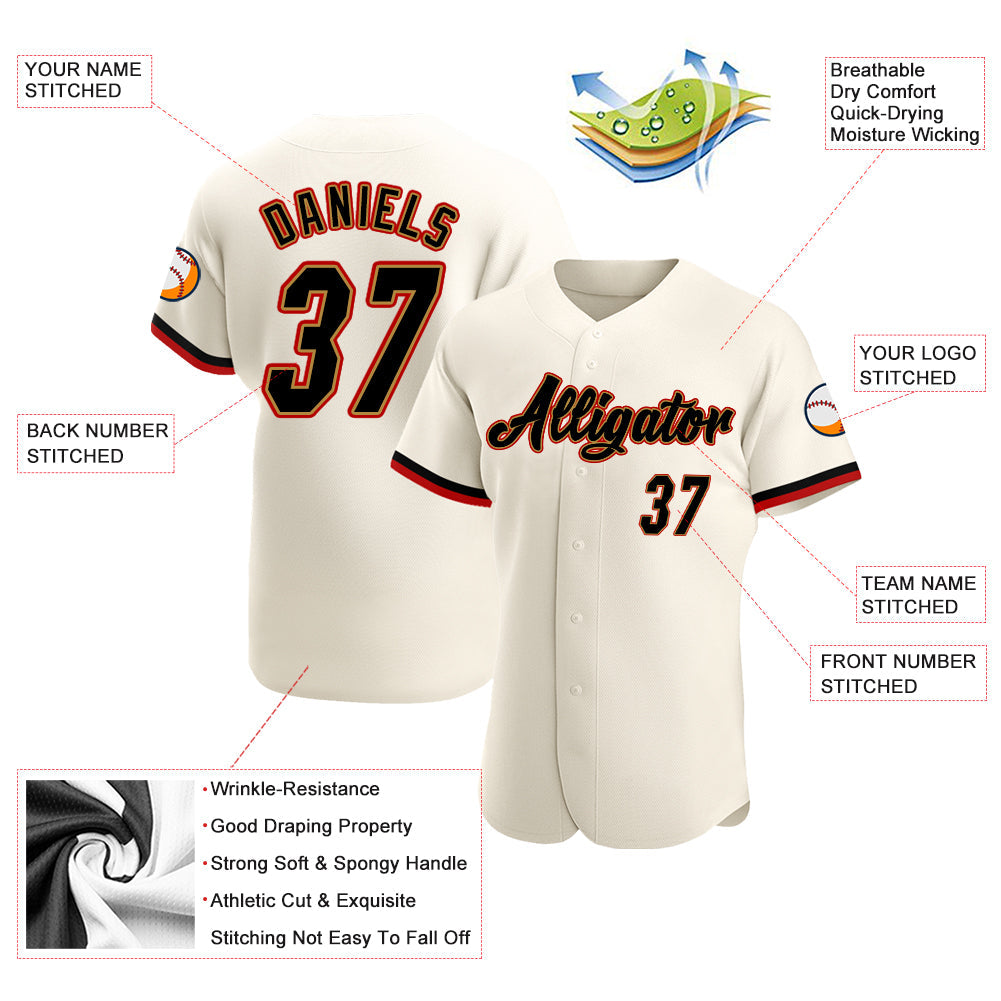 Custom Cream Black-Old Gold Authentic Baseball Jersey view 3