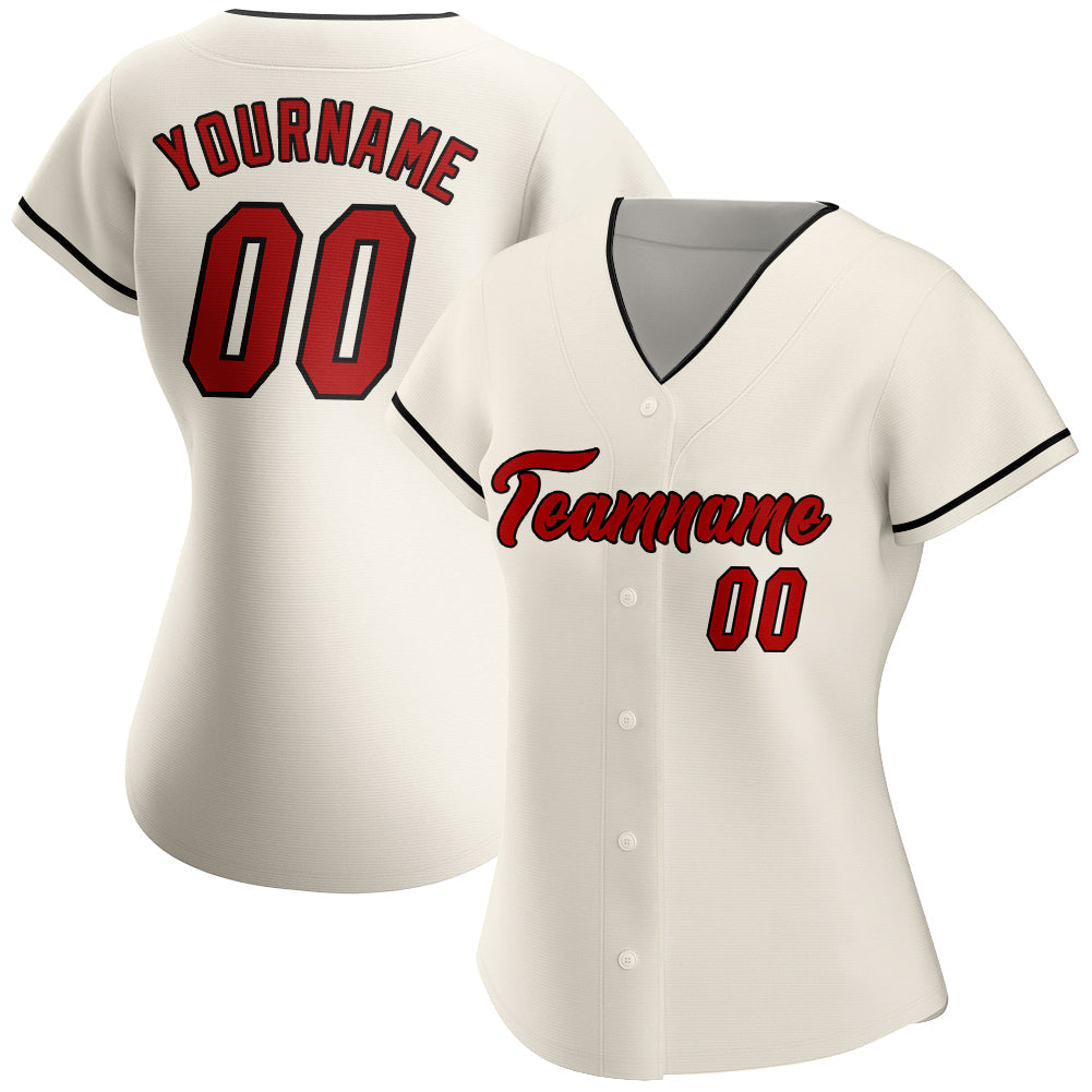 Custom Cream Red-Black Authentic Baseball Jersey view 2