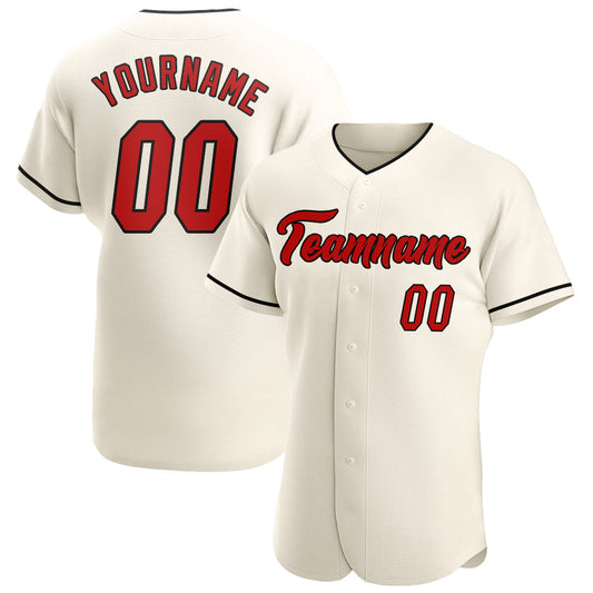 Custom Cream Red-Black Authentic Baseball Jersey - Main View