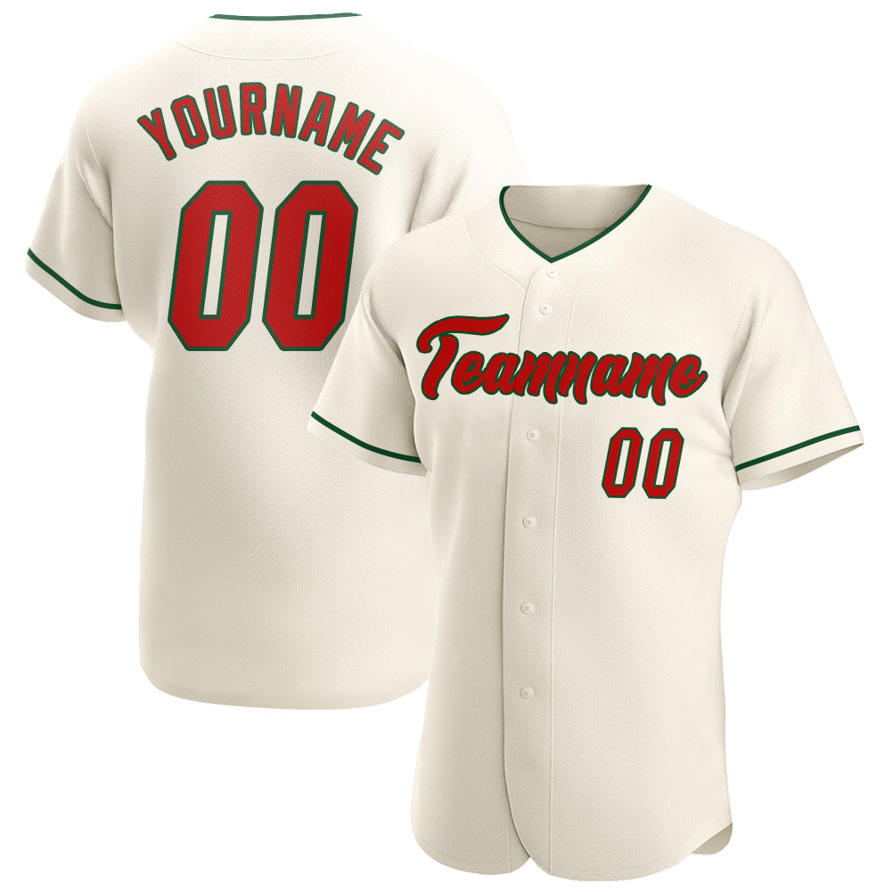 Custom Cream Red-Green Authentic Baseball Jersey - Main View