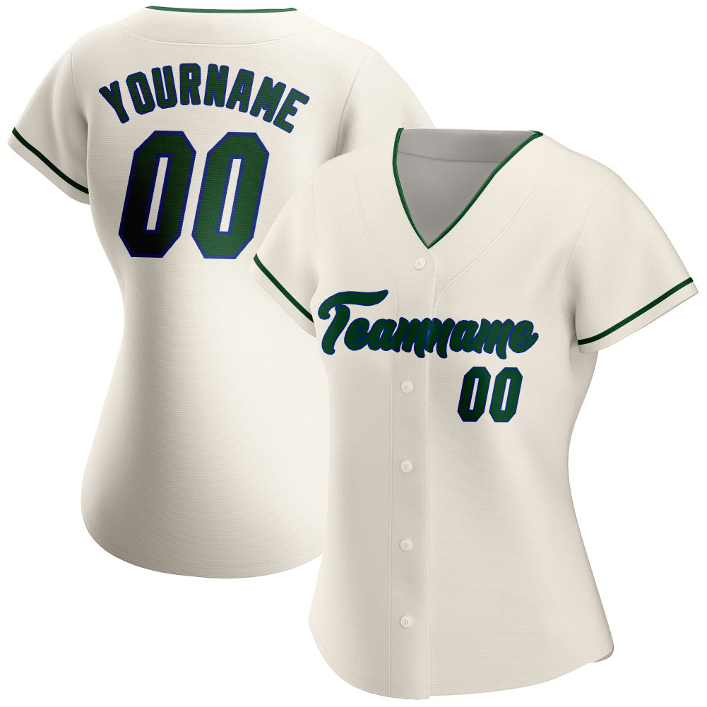 Custom Cream Green-Royal Authentic Baseball Jersey view 2