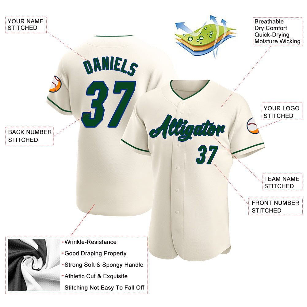 Custom Cream Green-Royal Authentic Baseball Jersey view 3