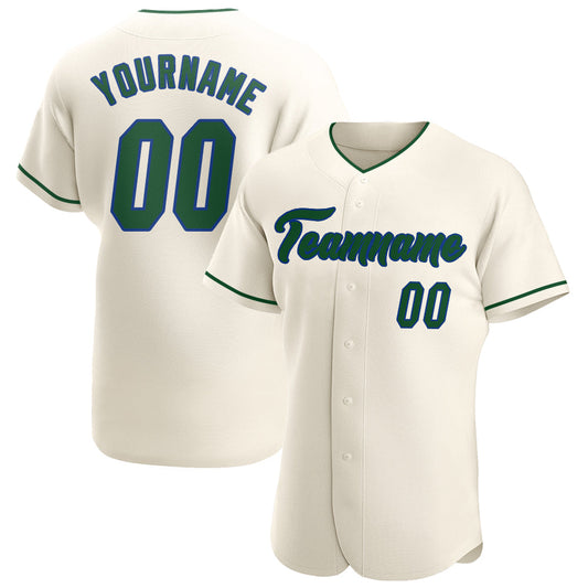 Custom Cream Green-Royal Authentic Baseball Jersey - Main View