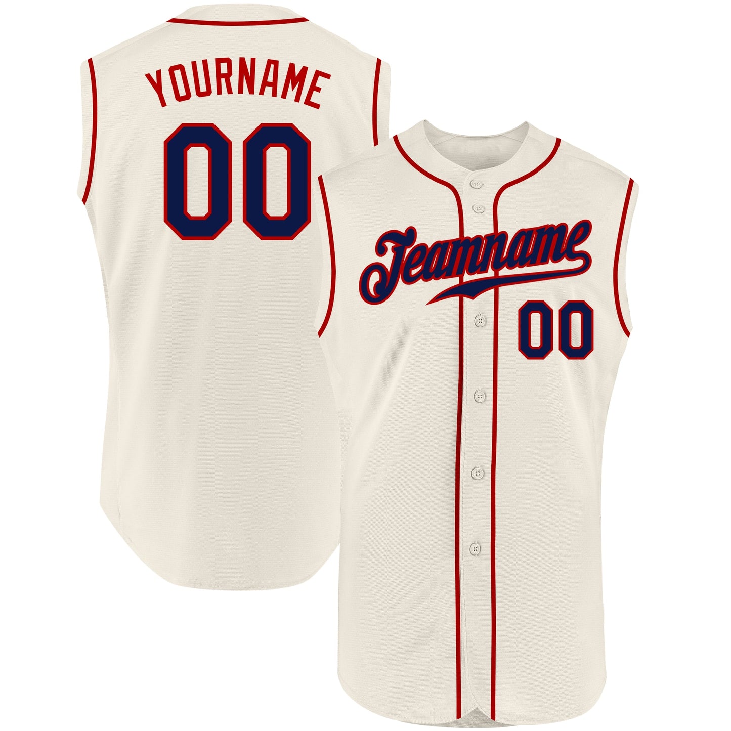 Custom Cream Navy-Red Authentic Sleeveless Baseball Jersey - Main View