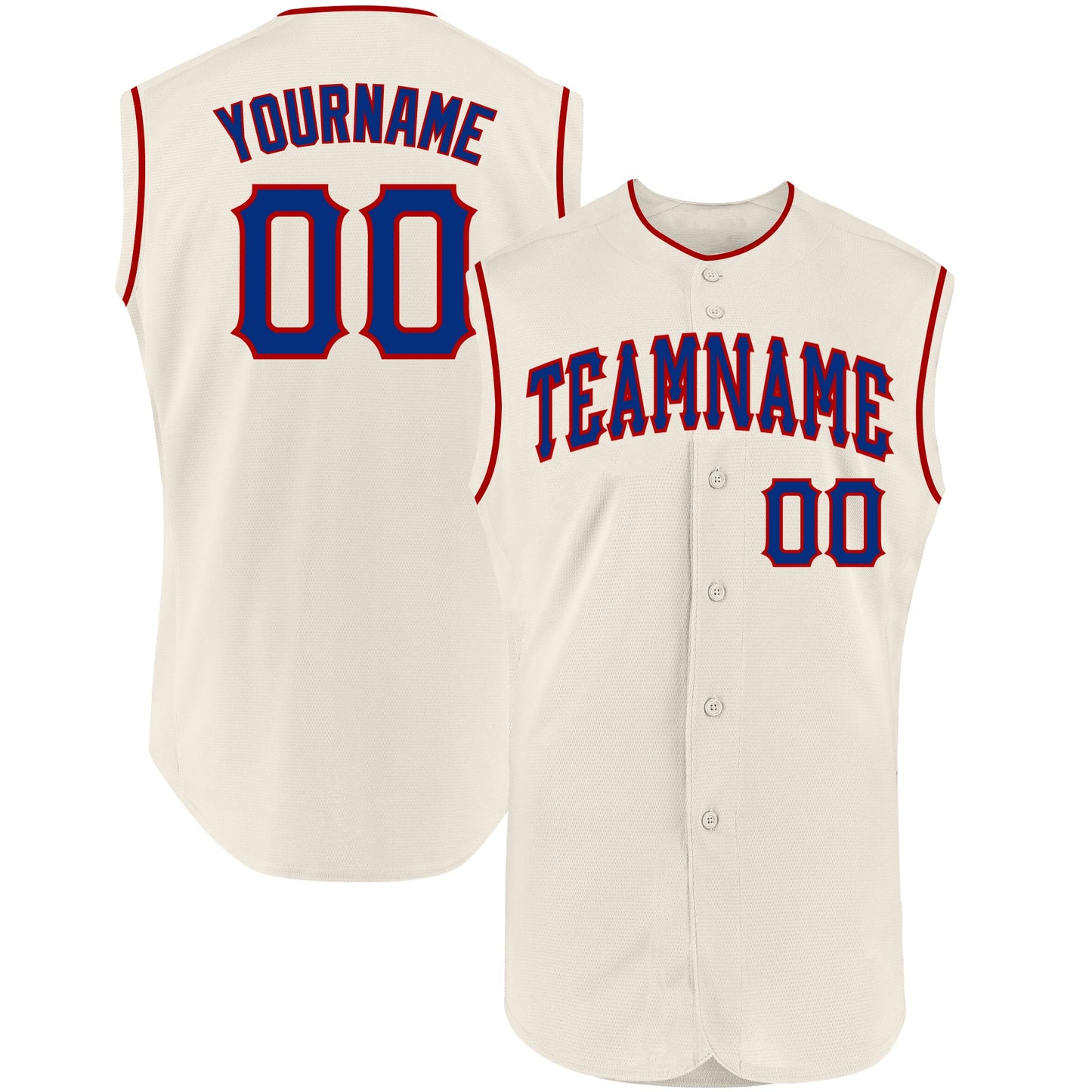 Custom Cream Royal-Red Authentic Sleeveless Baseball Jersey - Main View